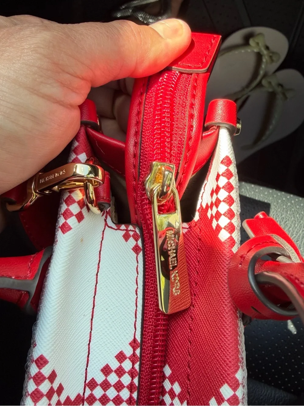 Michael Kors Red and Cream Mini Satchel with Gold Hardware